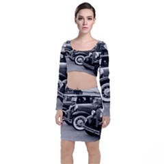 Vehicle Car Transportation Vintage Long Sleeve Crop Top & Bodycon Skirt Set by Nexatart