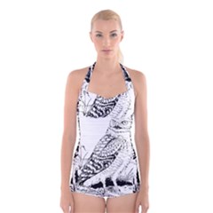 Animal Bird Forest Nature Owl Boyleg Halter Swimsuit  by Nexatart