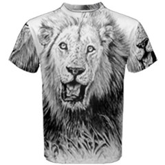 Lion Wildlife Art And Illustration Pencil Men s Cotton Tee by Nexatart