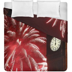 Fireworks Explode Behind The Houses Of Parliament And Big Ben On The River Thames During New Year’s Duvet Cover Double Side (king Size) by Sapixe