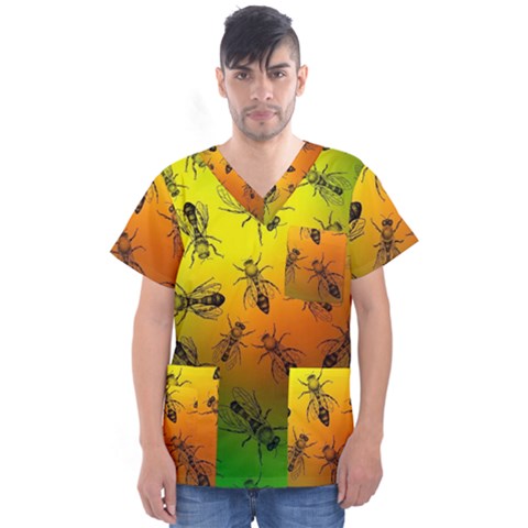 Insect Pattern Men s V-neck Scrub Top by Sapixe