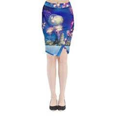 Happy New Year Celebration Of The New Year Landmarks Of The Most Famous Cities Around The World Fire Midi Wrap Pencil Skirt by Sapixe