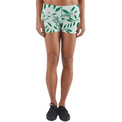 Leaves Foliage Green Wallpaper Yoga Shorts by Sapixe