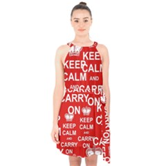 Keep Calm And Carry On Halter Collar Waist Tie Chiffon Dress by Sapixe