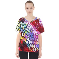 Multicolor Wall Mosaic V-neck Dolman Drape Top by Sapixe