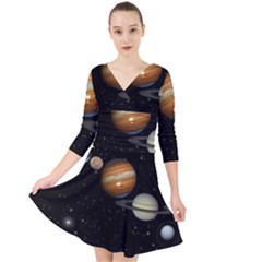 Outer Space Planets Solar System Quarter Sleeve Front Wrap Dress by Sapixe