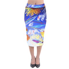 Ceramic Jur And Sunlowers Velvet Midi Pencil Skirt by bestdesignintheworld