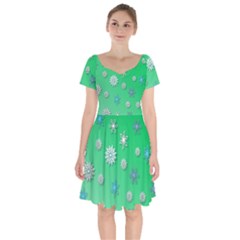 Snowflakes Winter Christmas Overlay Short Sleeve Bardot Dress by Sapixe