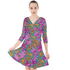 Flower Paisley 1 Quarter Sleeve Front Wrap Dress by stephenlinhart