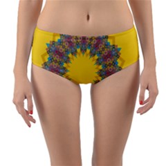 Star Quilt Pattern Squares Reversible Mid-waist Bikini Bottoms by Simbadda