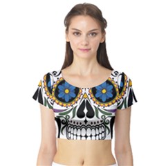 Cranium Sugar Skull Short Sleeve Crop Top by StarvingArtisan