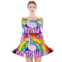 Go To Hell - Unicorn Long Sleeve Velvet Skater Dress by Valentinaart