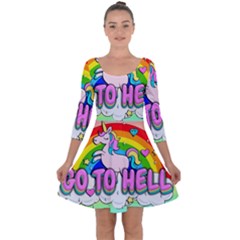 Go To Hell - Unicorn Quarter Sleeve Skater Dress by Valentinaart