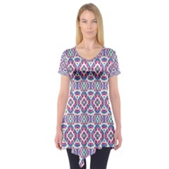 Colorful Folk Pattern Short Sleeve Tunic  by dflcprints