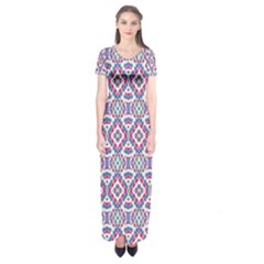 Colorful Folk Pattern Short Sleeve Maxi Dress by dflcprints