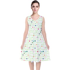 Dotted Pattern Background Full Colour V-neck Midi Sleeveless Dress  by Modern2018