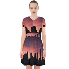 Skyline Panoramic City Architecture Adorable In Chiffon Dress by Simbadda