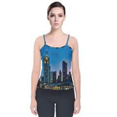 Frankfurt Germany Panorama City Velvet Spaghetti Strap Top by Simbadda