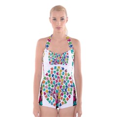 Tree Share Pieces Of The Puzzle Boyleg Halter Swimsuit  by Simbadda