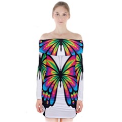 Abstract Animal Art Butterfly Long Sleeve Off Shoulder Dress by Simbadda