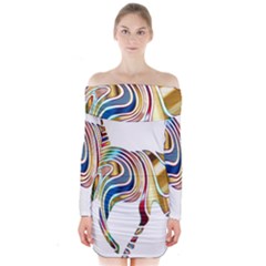 Horse Equine Psychedelic Abstract Long Sleeve Off Shoulder Dress by Simbadda