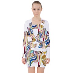 Horse Equine Psychedelic Abstract V-neck Bodycon Long Sleeve Dress by Simbadda