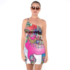 Elephant Pachyderm Animal One Soulder Bodycon Dress by Simbadda