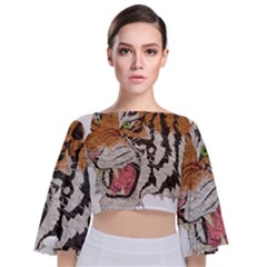 Tiger Tiger Png Lion Animal Tie Back Butterfly Sleeve Chiffon Top by Simbadda