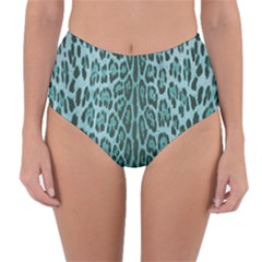 Turquoise Leopard Print Reversible High-waist Bikini Bottoms by CasaDiModa