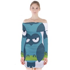 Owl Comic Animal Long Sleeve Off Shoulder Dress by Simbadda