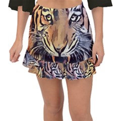 Tiger Animal Teeth Nature Design Fishtail Mini Chiffon Skirt by Simbadda