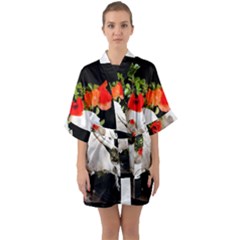 Animal Skull With A Wreath Of Wild Flower Quarter Sleeve Kimono Robe by igorsin