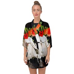 Animal Skull With A Wreath Of Wild Flower Half Sleeve Chiffon Kimono by igorsin