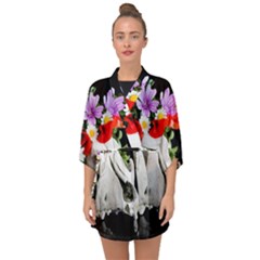 Animal Skull With A Wreath Of Wild Flower Half Sleeve Chiffon Kimono by igorsin