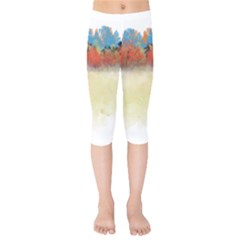 Colorful Tree Landscape In Orange And Blue Kids  Capri Leggings  by digitaldivadesigns