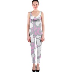 Pink Grey White Cow Print One Piece Catsuit by LoolyElzayat