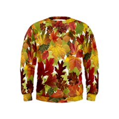 Autumn Fall Leaves Kids  Sweatshirt by LoolyElzayat