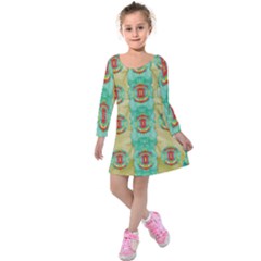 Peace Will Be In Fantasy Flowers With Love Kids  Long Sleeve Velvet Dress by pepitasart