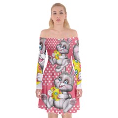 Illustration Rabbit Easter Off Shoulder Skater Dress by Sapixe