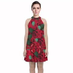 Floral Flower Pattern Art Roses Velvet Halter Neckline Dress  by Sapixe