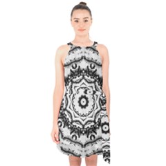 Abstract Pattern Fractal Halter Collar Waist Tie Chiffon Dress by Sapixe