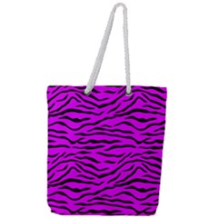 Hot Neon Pink And Black Tiger Stripes Full Print Rope Handle Tote (large) by PodArtist