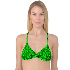 Bright Neon Green And Black Tiger Stripes  Reversible Tri Bikini Top by PodArtist