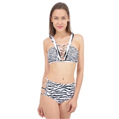 Black And White Tiger Stripes Cage Up Bikini Set by PodArtist