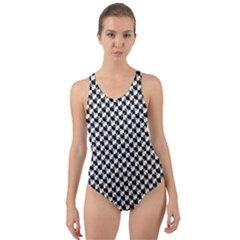 Black And White Checkerboard Weimaraner Cut-out Back One Piece Swimsuit by PodArtist