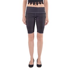 Black And White Optical Illusion Dots And Lines Yoga Cropped Leggings by PodArtist