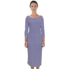 Usa Flag Blue And White Gingham Checked Quarter Sleeve Midi Bodycon Dress by PodArtist