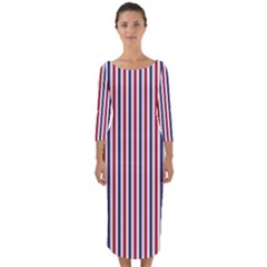 Usa Flag Red And Flag Blue Narrow Thin Stripes  Quarter Sleeve Midi Bodycon Dress by PodArtist