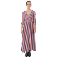 Usa Flag Red And Flag Blue Narrow Thin Stripes  Button Up Boho Maxi Dress by PodArtist