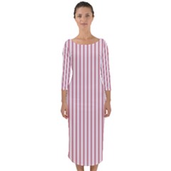 Mattress Ticking Narrow Striped Usa Flag Red And White Quarter Sleeve Midi Bodycon Dress by PodArtist